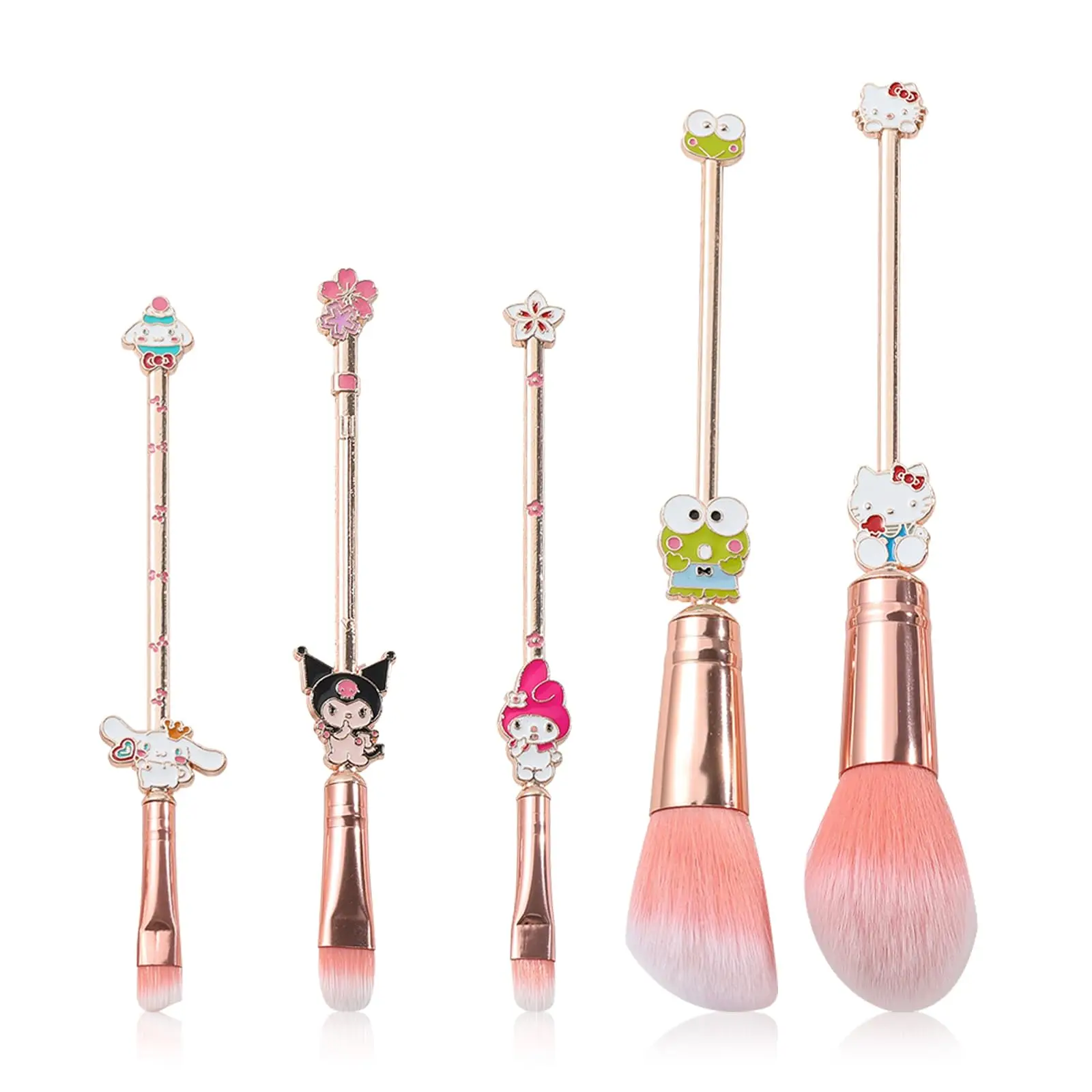 

5Pcs Sanrio Cartoon Makeup Brushes Set with Pink Storage Bag Hello Kitty Cinnamoroll Cosmetic Brushes Christmas Gifts for Women