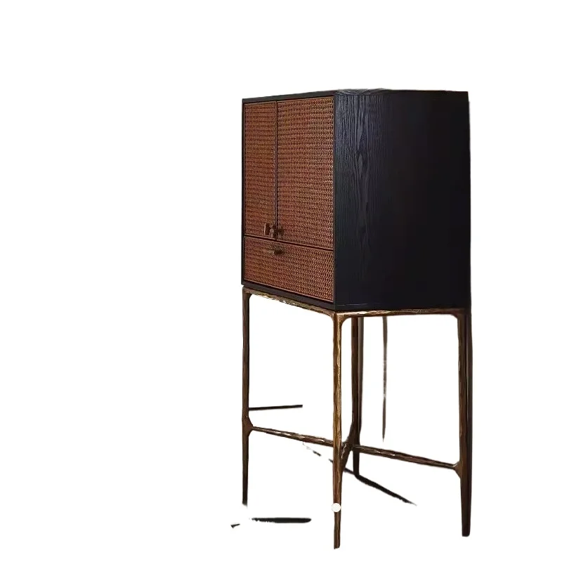 

Nordic modern retro furniture hand forged wrought iron wine cabinet light luxury medium antique storage rattan high