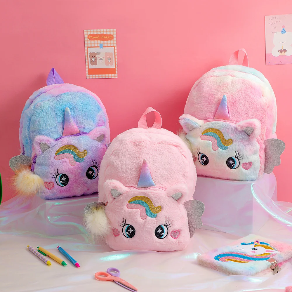 2024 New Cartoon Unicorn Plush Cute Backpack Children'S Small Schoolbag Kindergarten Girls' Backpack Kids Backpack