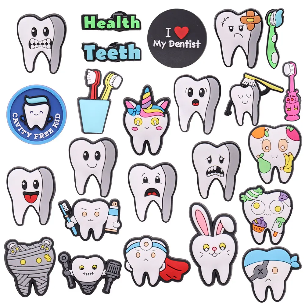 Saúde Dentes Escova de Dentes, Eu Amo Encantos Sapato Dentista, Fivela Tamanço Fit Pulseiras, Decorações Mochila, Kid Party Presente, PVC, Novo, 1Pc