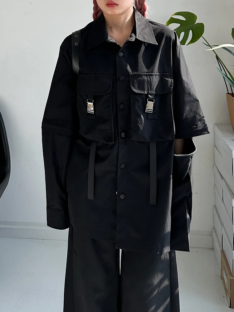 

Рубашка с отстегивающимися рукавами свободного кроя для мужчин и женщин, повседневная, с длинным рукавом, трансформируемая в короткий рукав, многофункциональная, с карманами