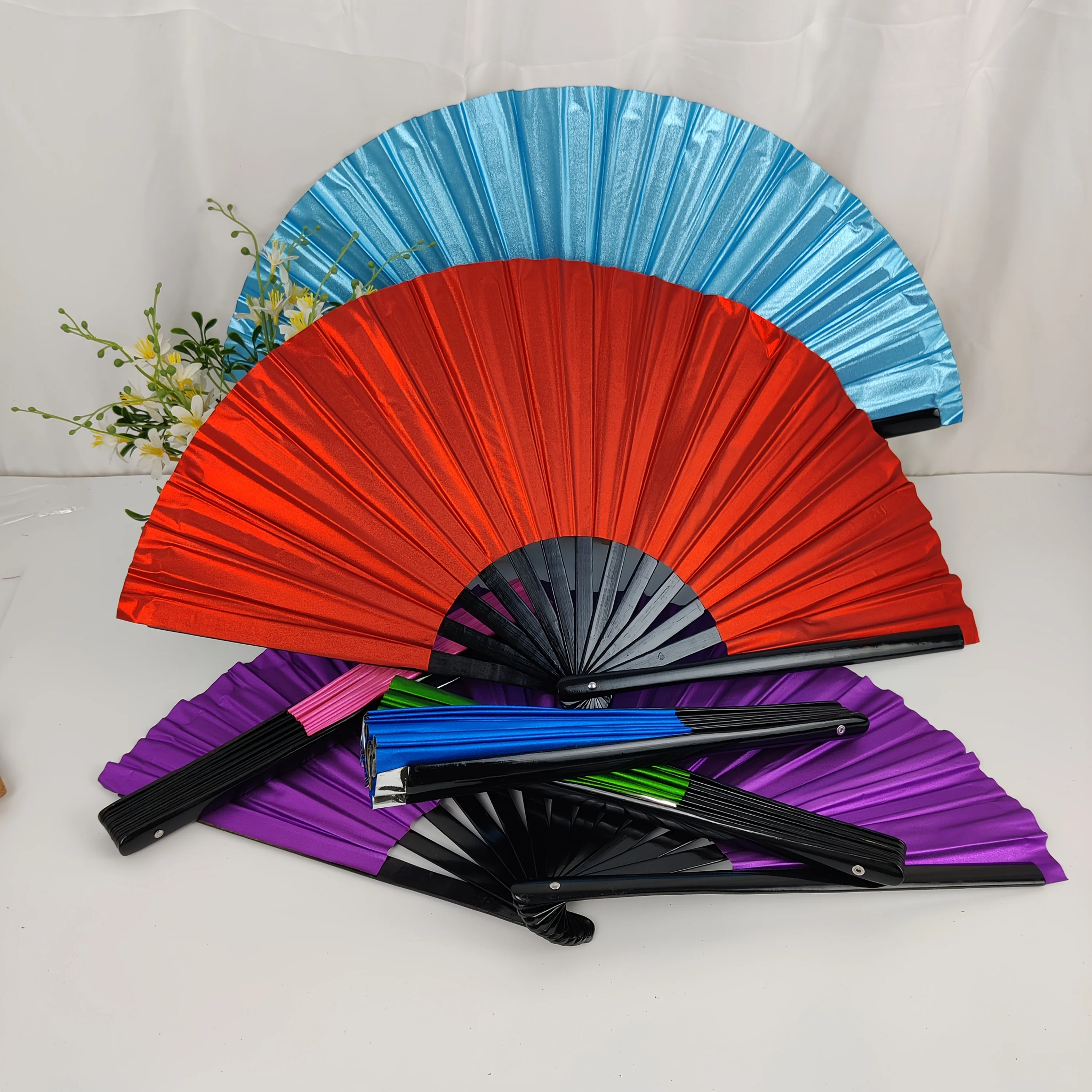 5 pieces/bag 33cm bamboo ribs+PVC rave fan for dance big kungfu folding fan