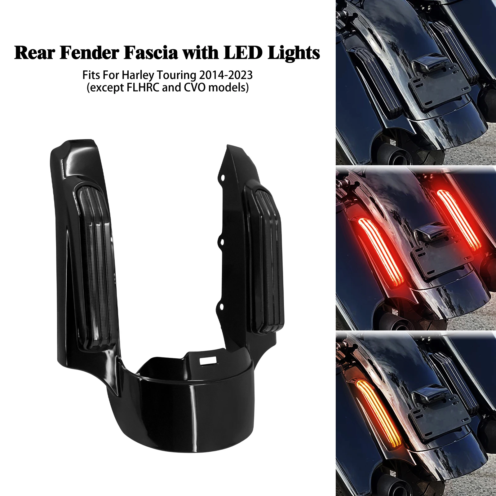 Motorfiets Zwart Achterspatbord Extension Fascia Met LED Licht Voor Harley Touring Electra Street Glide Road King FLTRX 2009-2023