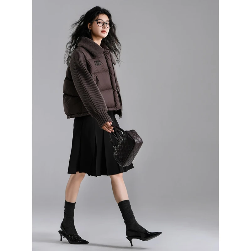 Faionable Knitted Splice ort down Jaet Women's Collar 2024 Winter New Sle Slimming Versatile Outerwear Korean Sle