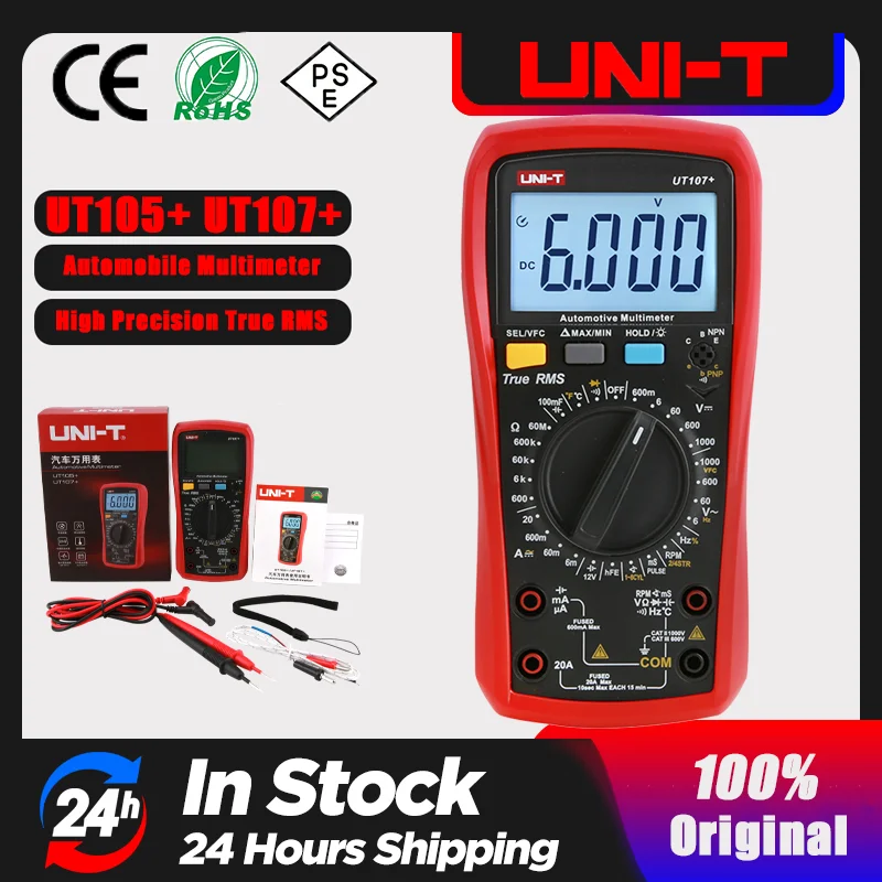 UNI-T UT105+ UT107 Plus Automotive Multimeter with Tachometer Engine Speed RPM VFC Tester Professional Digital Car Multi Meter