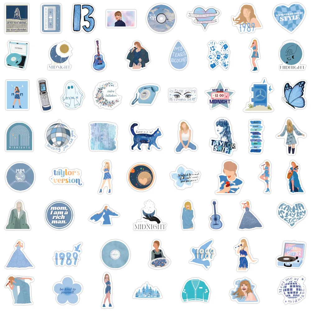 60 قطعة من ملصقات تايلور العصرية، ملصقات جرافيتي للموسيقى الزرقاء، ملصقات خوذة كوب الماء المزخرفة #6