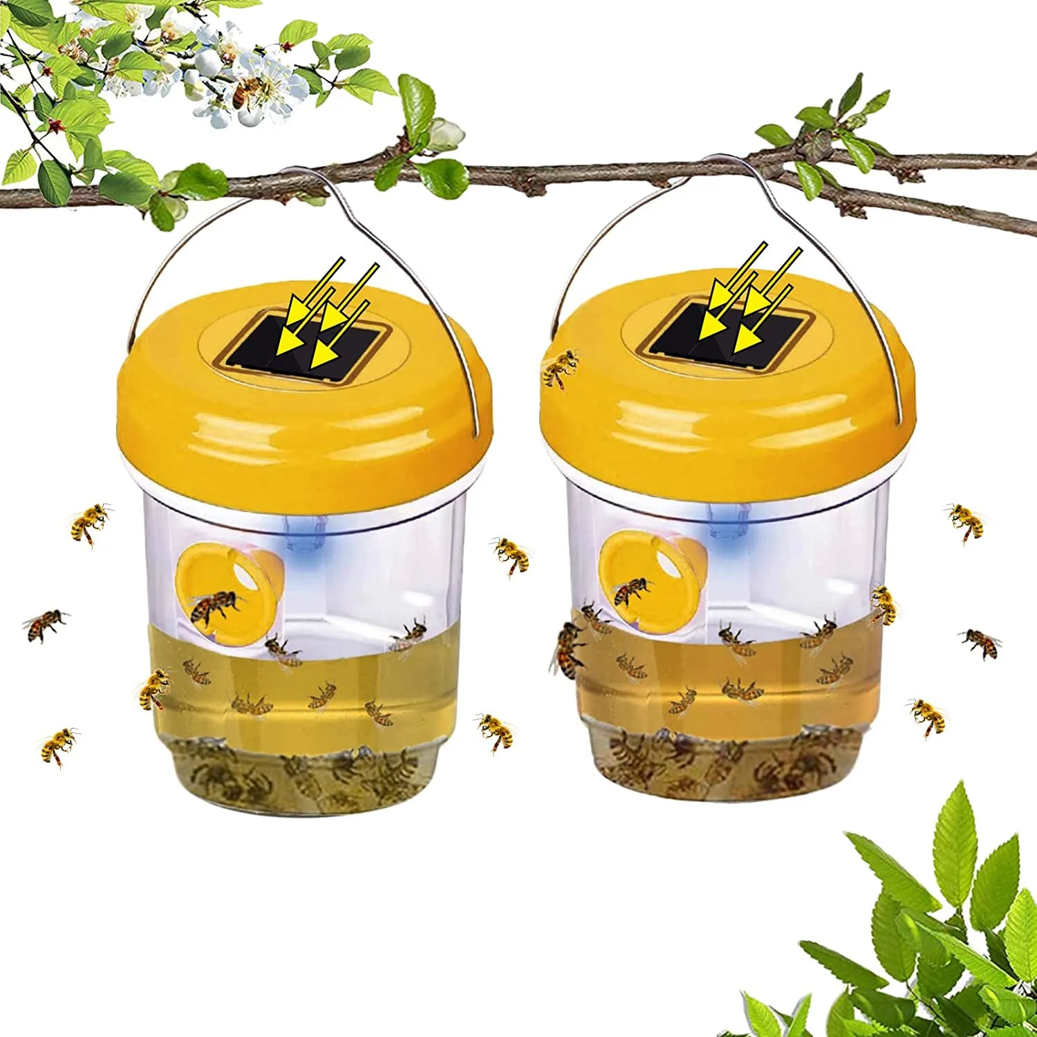 2 Pack Solar Wasp Trap Outdoor Hanging,Wasp Cather Hanging with Light for Yellow Jackets,Hornets,Bee,Wasp Traps