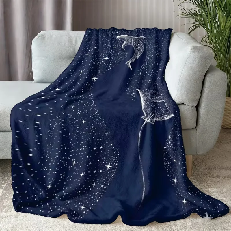 Whale Shark Marine Print Blanket Soft Flannel Bedspread Suitable for Camping, Dorm & Office - All-Season Cozy Blanket