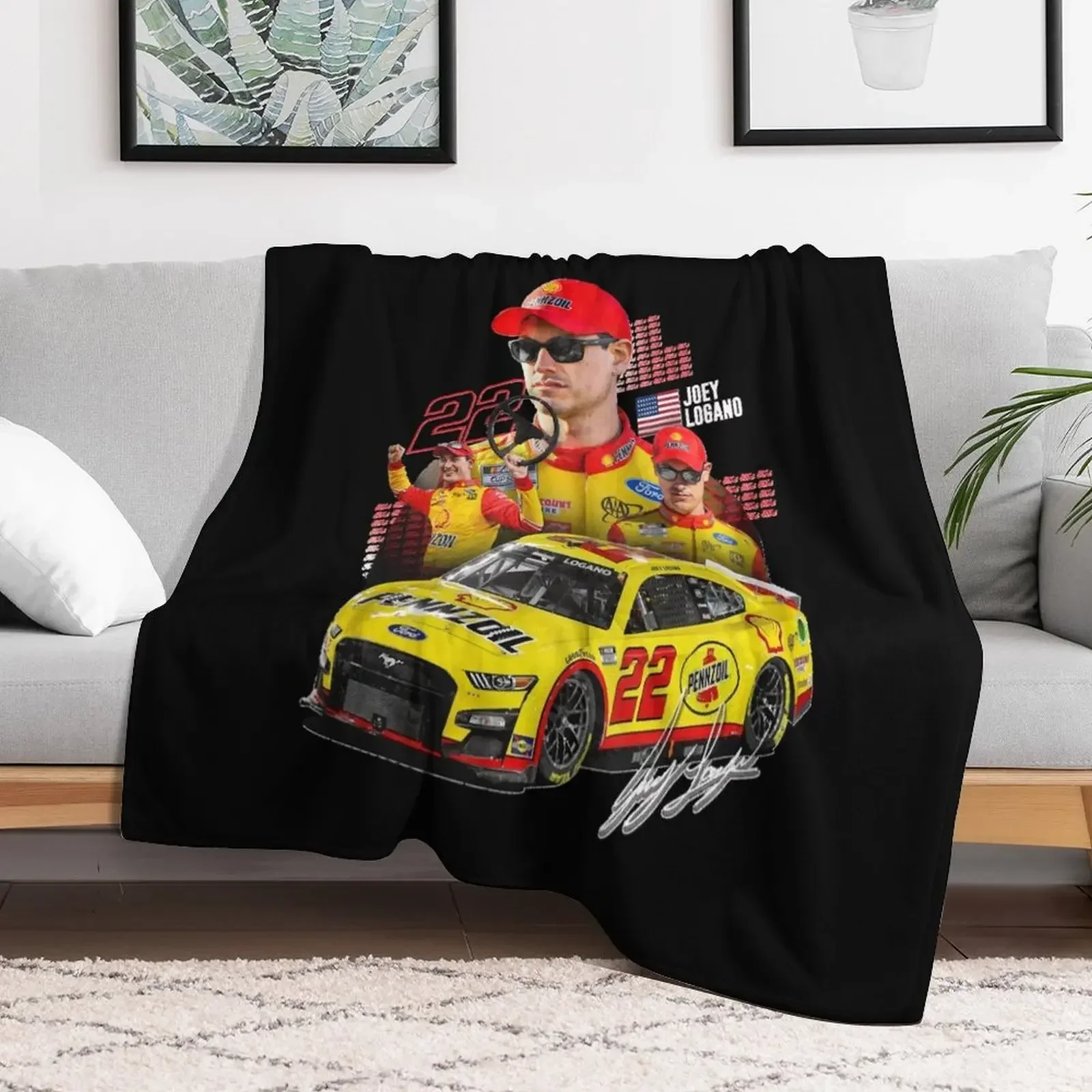 NEW Joey Logano NEXT GEN MUSTANG 2022 Throw Blanket Furrys Bed Blankets