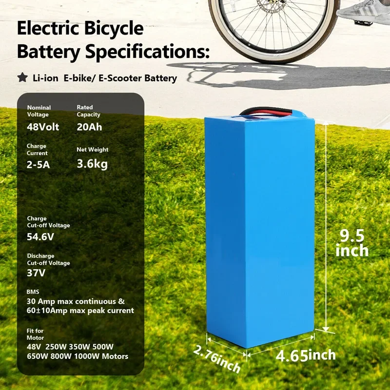 Aleaivy 48V 20AH High Power 1000W lithium Battery Pack for 54.6v 750W 1000W BAFANG Kit built-in 20A BMS With 2A Charger