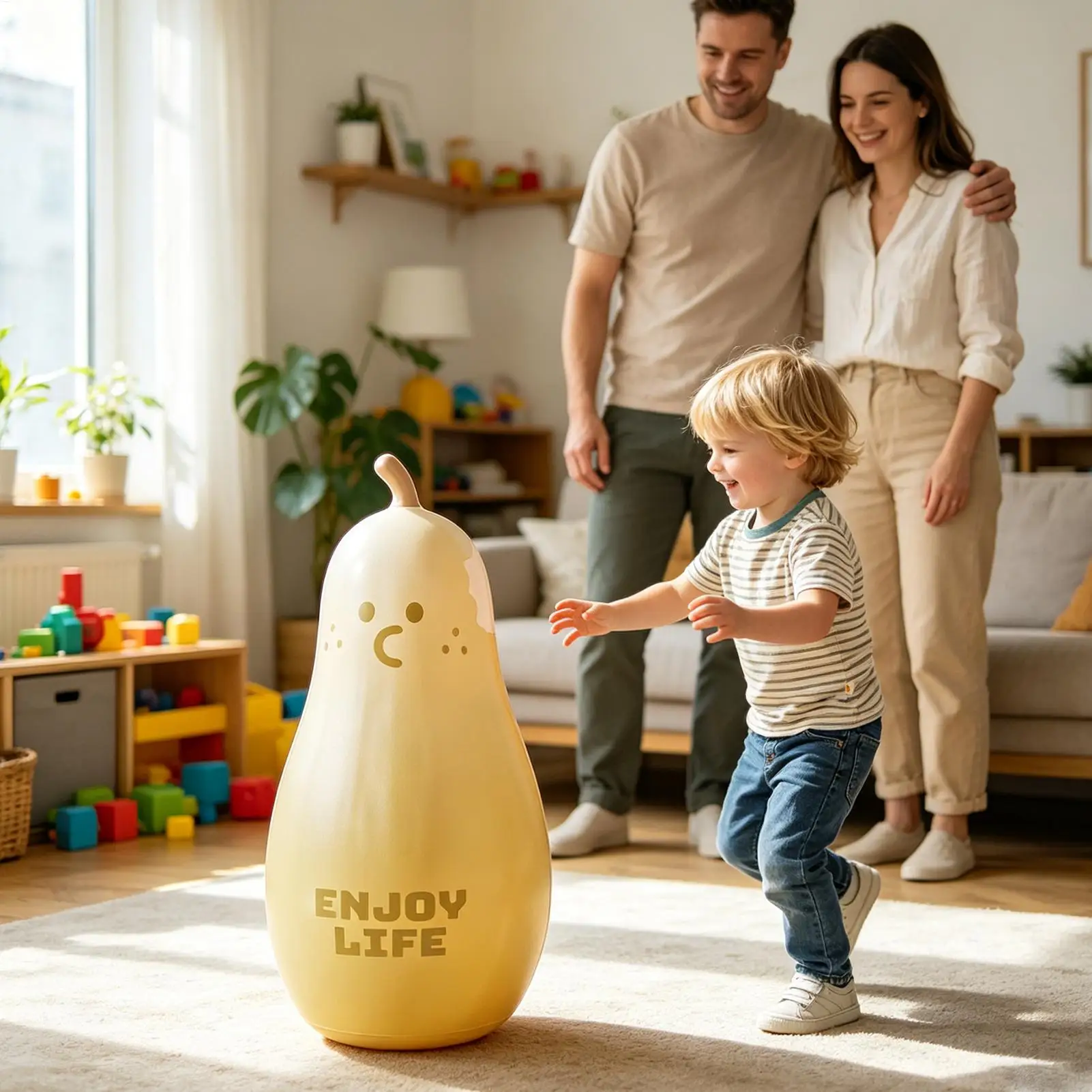 Blow Up Punching Bag for Kids 25.59in Fruit Design Boxing Game with Air Pump Kids Punching Bag for Ages 3 Years Up Boys Girls