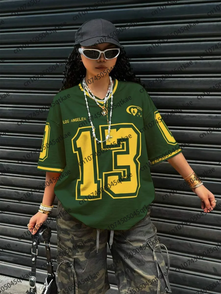 Los Angeles Nummer 13 T-shirt Für Frauen Sommer Übergroßen V-ausschnitt T Harajuku Trend Y2k Kurzarm Weibliche Streetwear Casual Tops