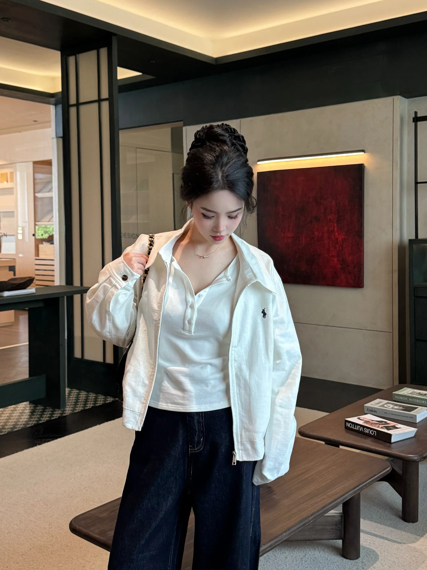 

Повседневная женская куртка из хлопка и льна на молнии, с длинными рукавами, отложным воротником, вышивкой, белая, свободного кроя