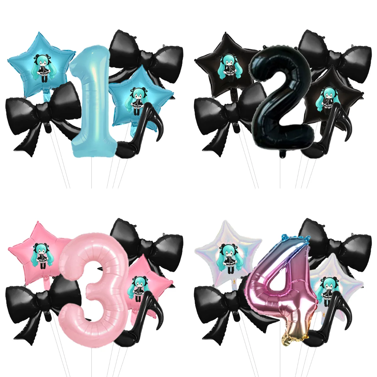 Hatsune Miku BirthdayParty Ver Themed Balloon Bouquet Foil Mylar with Ribbon Latex for Anime Fan Celebration