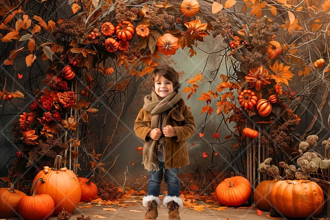 Mehofond Photography Background Autumn Pumpkin Arch Floral Maple Leaves Glitter Kids Family Portrait Decor Backdrop Photo Studio