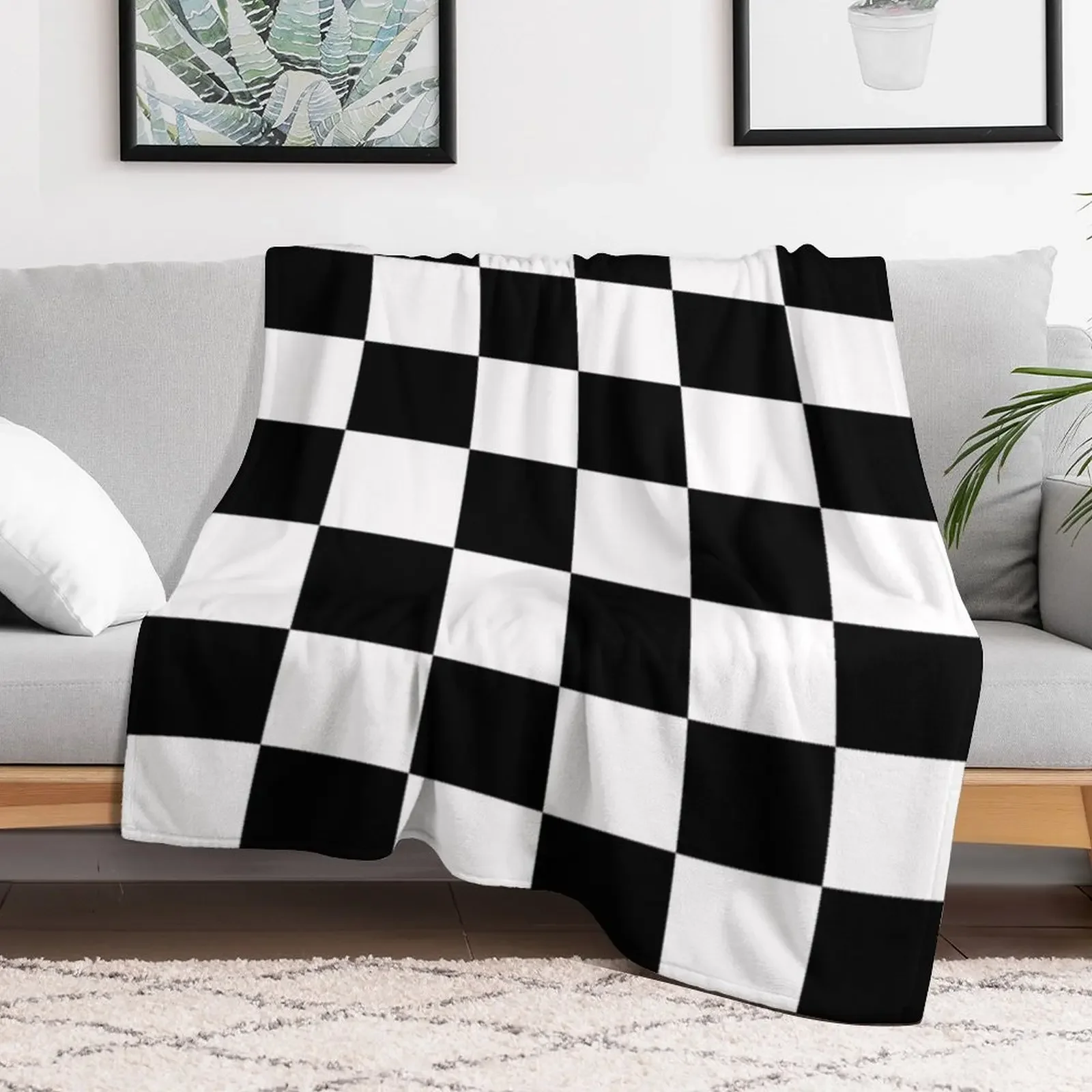 Black White Checker Design Bedspread - Mini Chess Sticker Throw Blanket Furrys Single Plaid Blankets