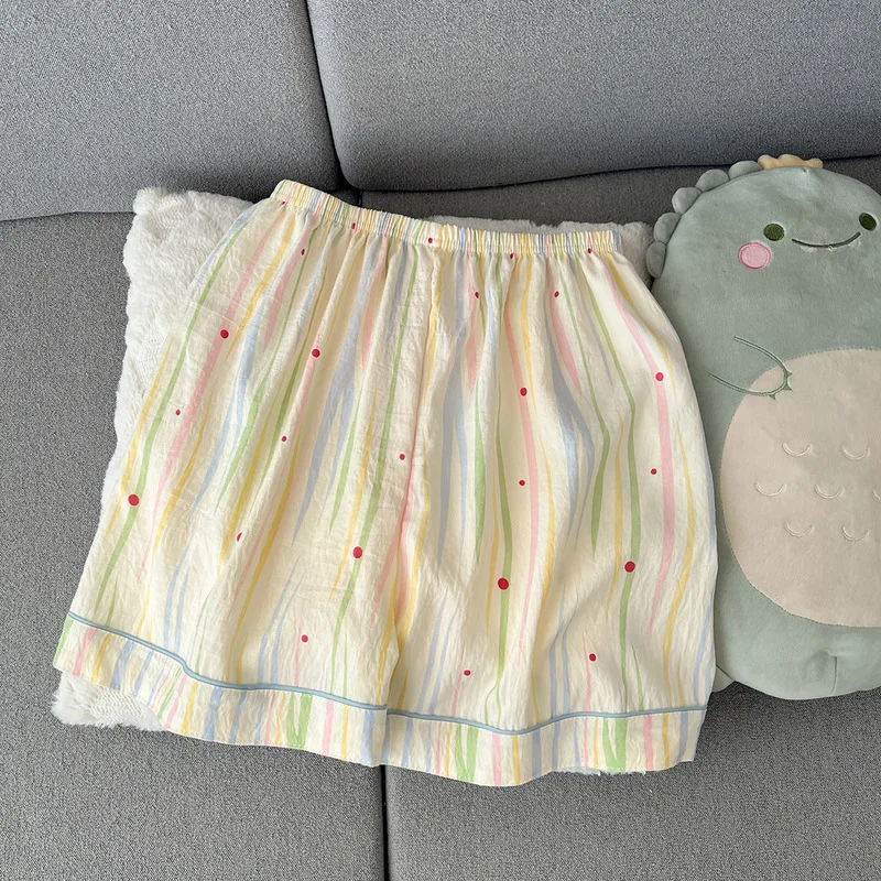 Roupa de dormir feminina, conjunto de verão com shorts de manga curta, respirável e confortável, cardigã com lapela, roupa para casa que pode ser usada fora de casa.
