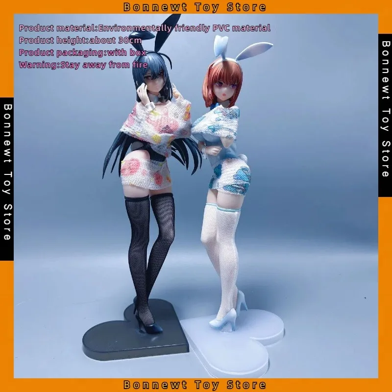 

New 30CM Japanese Anime Girl Bunny Figurines Black White Bunny Aoi&Natsume Action Figures Desktop Decoration Ornament Model Toy