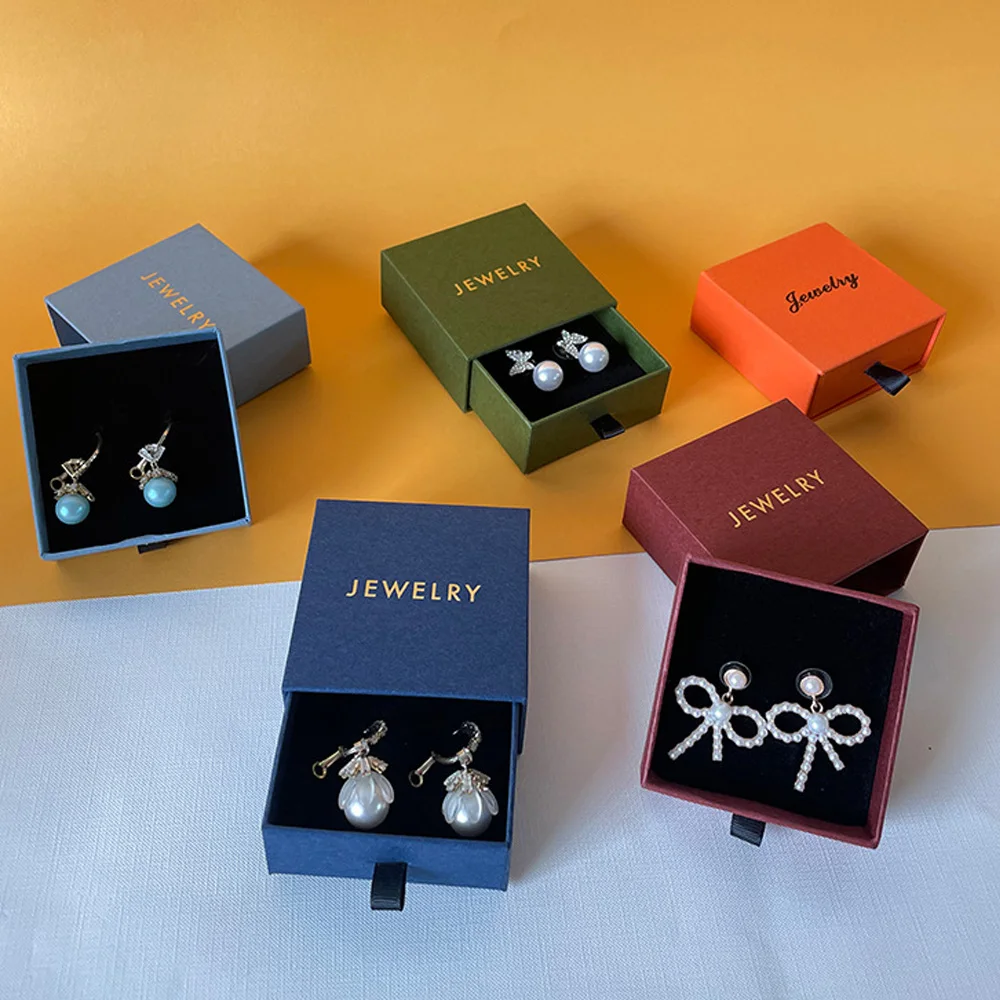 

New Personalized Logo Black Jewelry Drawer Box Rigid Cardboard Sliding Drawer Gift Packaging for Rings Earrings Storage Case