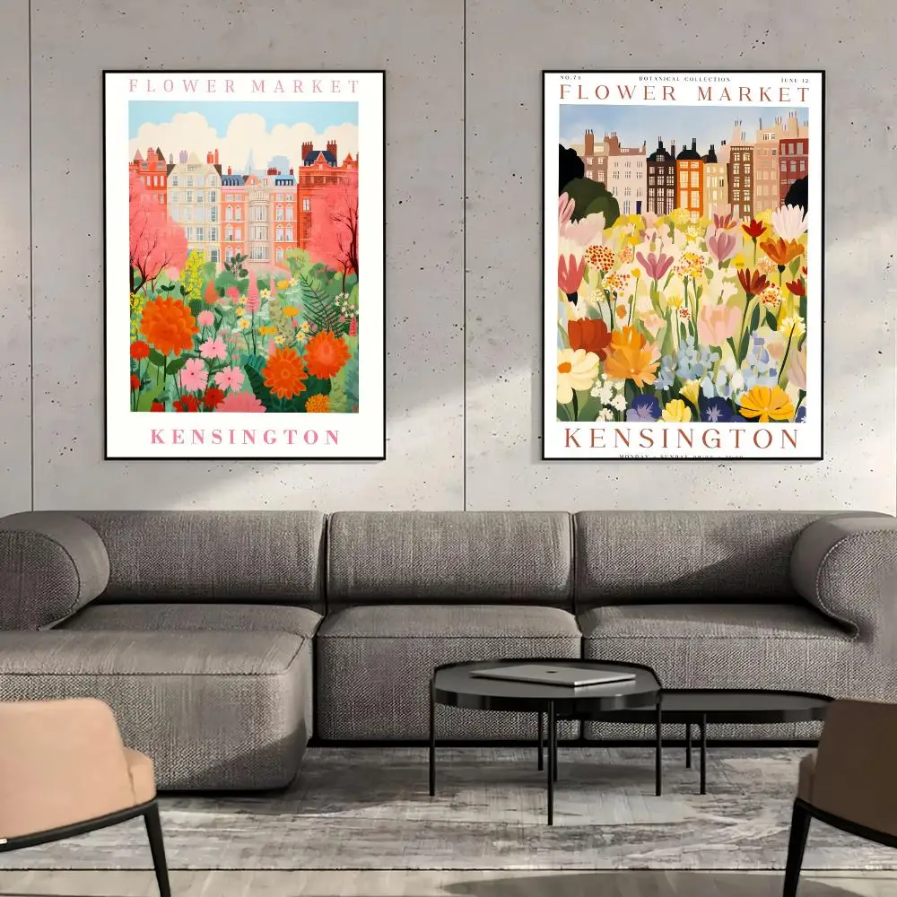 Kensington Flower Market Canvas Poster Pink Floral Botanical London Travel Bedroom Home Decor Gift Painting Calligraphy