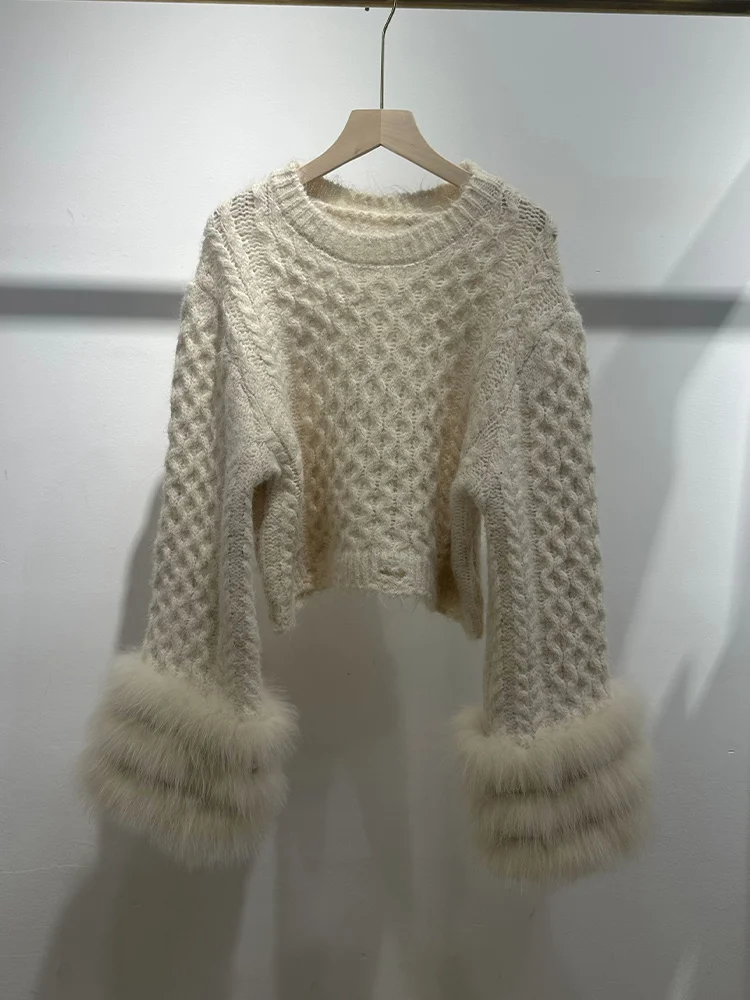 2026 Autumn Short Sweater Coat Real Fox Fur Knitted Sweater Real Fur Full Sleeves Women Female Coats view 2