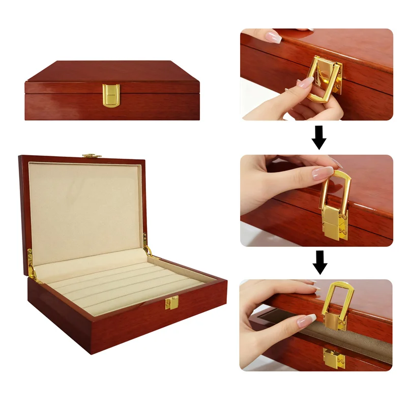 

Высококачественная деревянная коробка для хранения ювелирных изделий для колец, сережек, запонок, витрина, элегантный органайзер для коллекции ювелирных изделий, аксессуаров