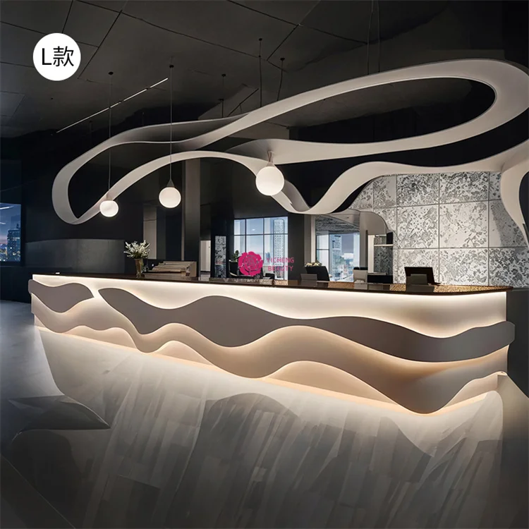 

Customized.Yicheng Beauty Modern Luxury White High Quality Cheap Design Sense Line Sense Office Reception Desk Hotel Reception D