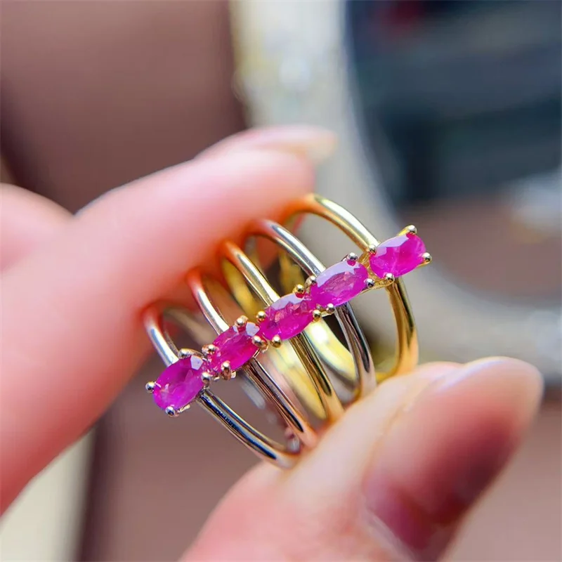 

Natural Ruby Ring Original 925 Silver Engagement Simple Ring Genuine Gemstone with Certificate
