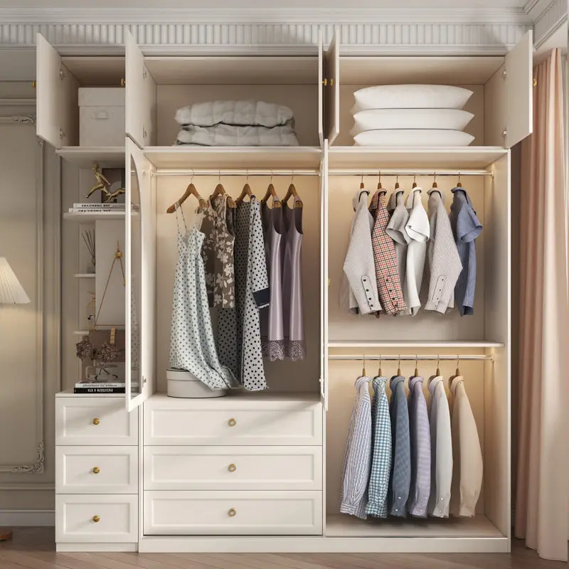 

18Mm thickened solid wood pine board wardrobe bedroom household deepened 60 cabinets French cream style wardrobe