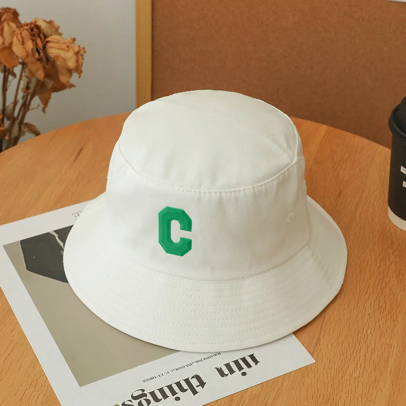 Big Head Size Causal Fisherman Hats for Men Solid Color Cotton Letter C Bucket Hat for Male Outdoor Korean Spring Panama Hat