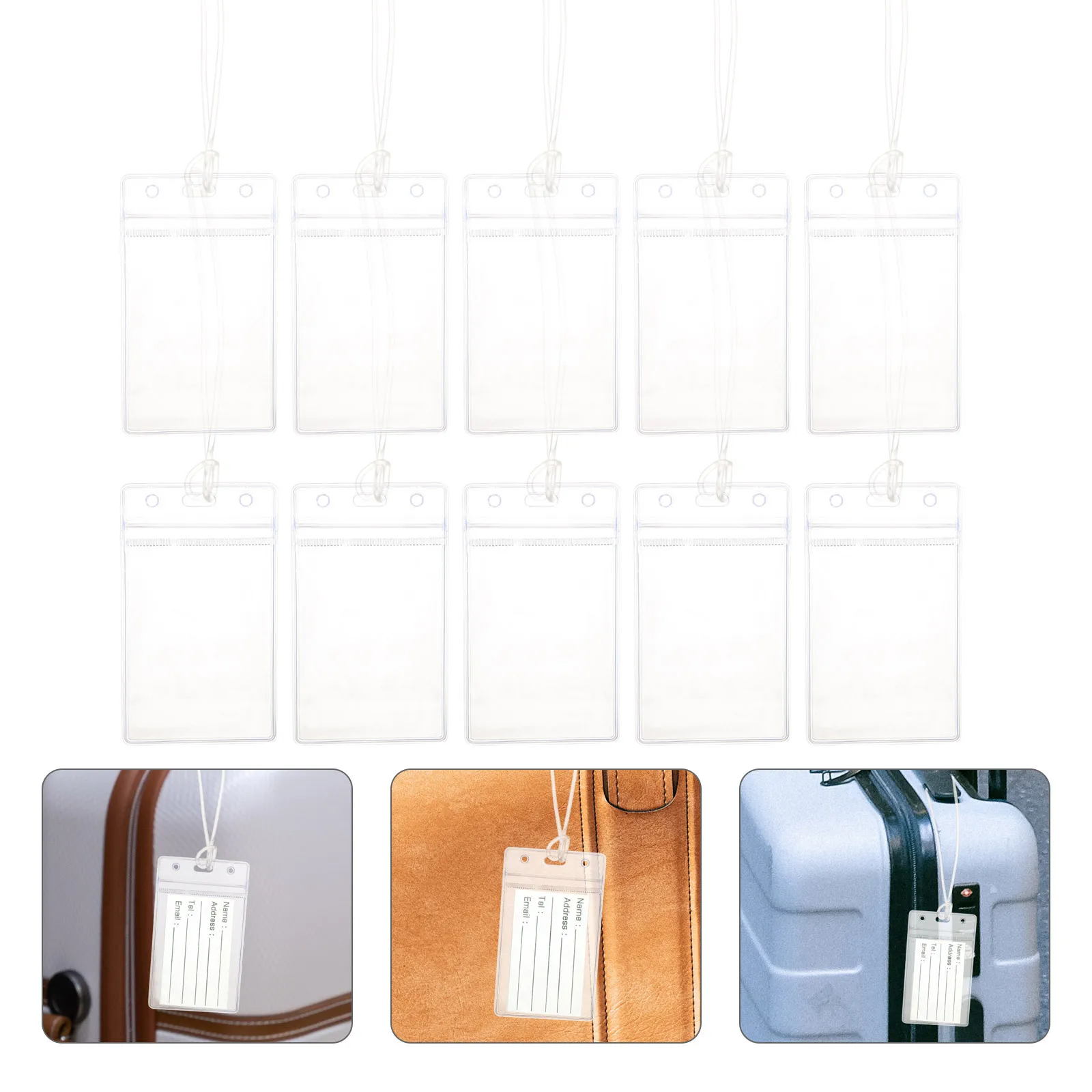 10 Stück Gepäckanhänger, PVC-Halter, transparent, wiederverwendbar, wasserdicht, für Koffer, Tasche, Ausweis, Zubehör, Must Haves