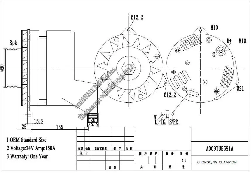 For Scania Truck Bus HD ALTERNATOR 24V 150A A009TU5591 A009TU5591A A009TU5591ZT