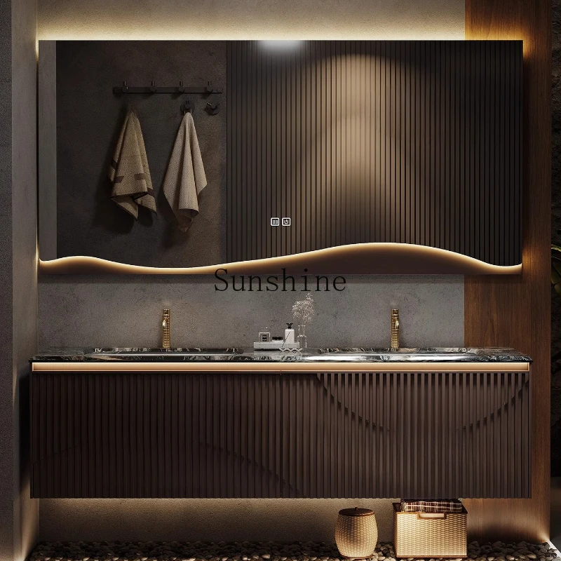 

High-end Italian light luxury oak bathroom cabinet combination bathroom large size double basin washstand