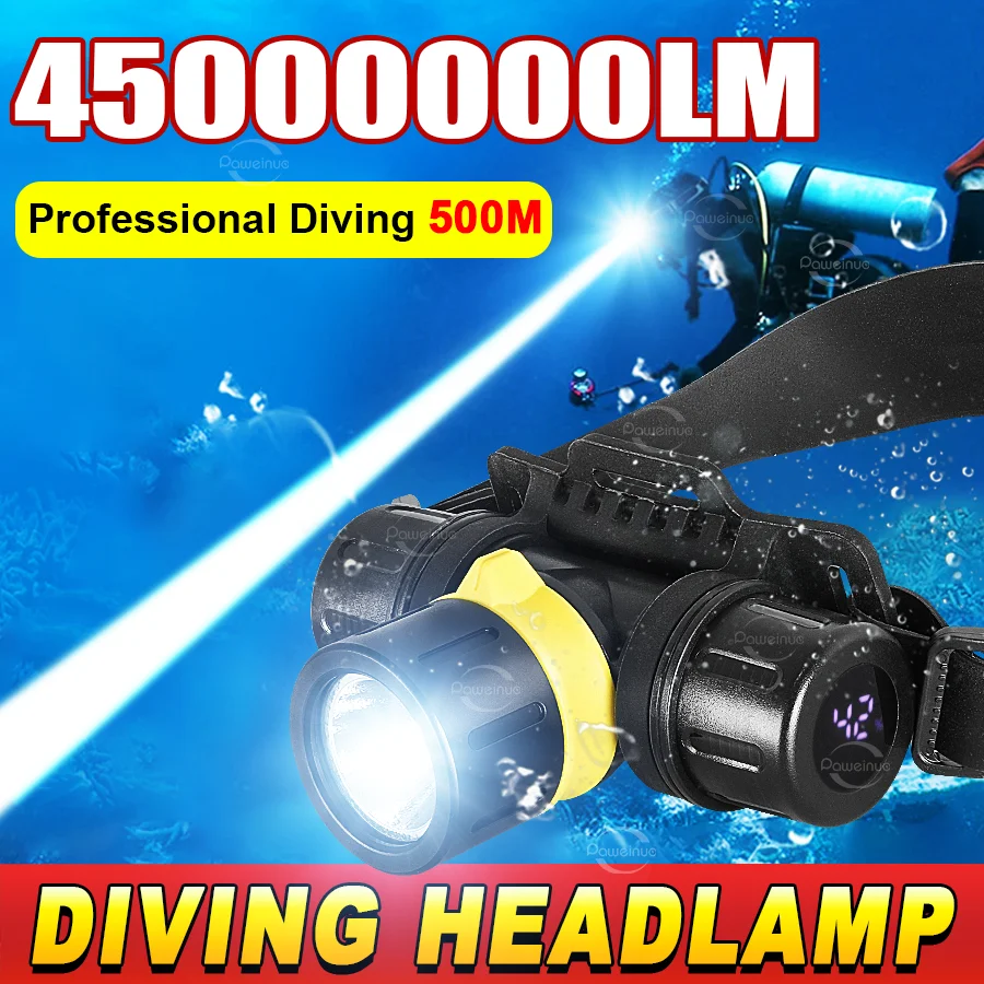 Portable Rechargeable Diving Headlight 500M Underwater Submersible IPX8 Waterproof Super Bright LED Diver Spearfishing Headlamp