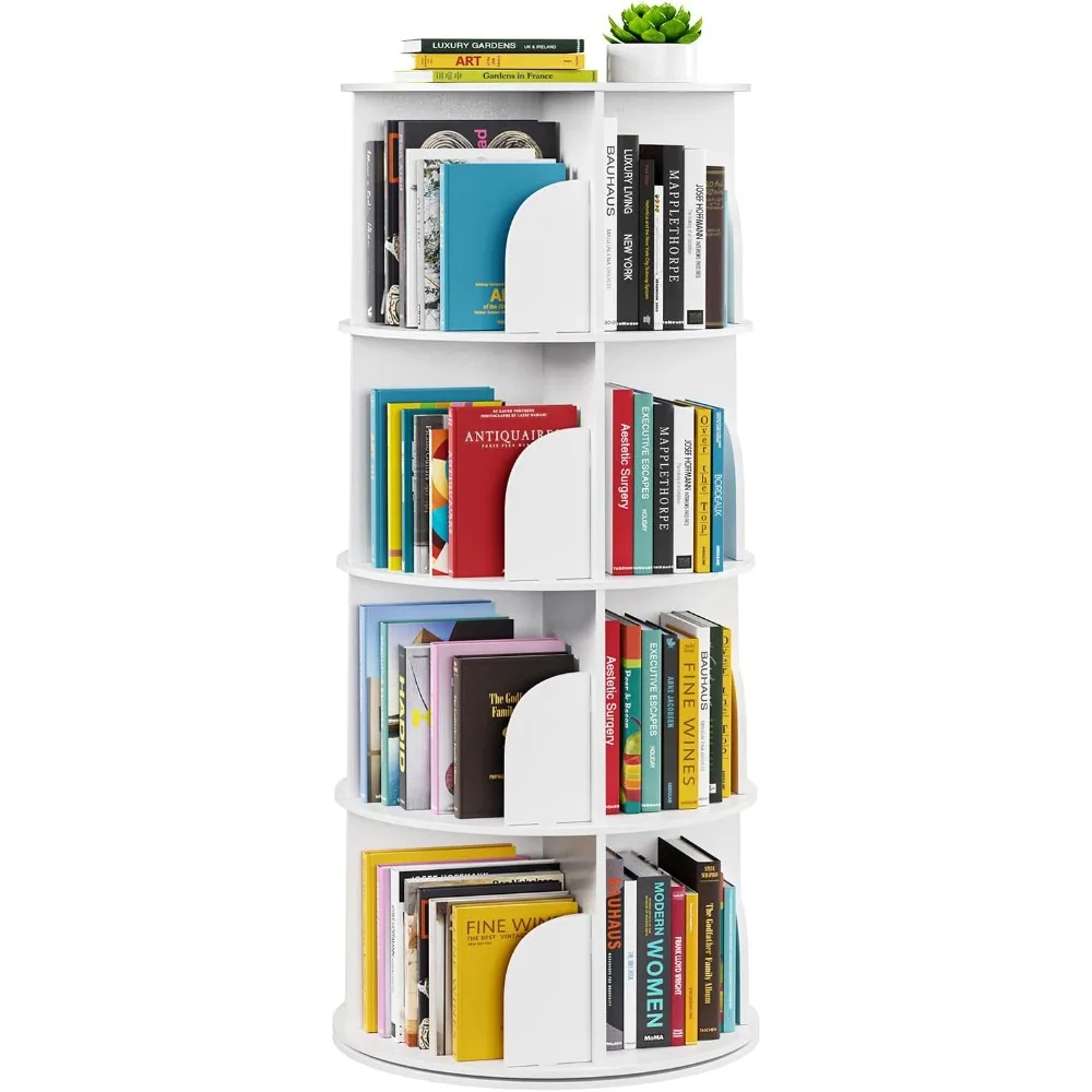 4 Tier Rotating Bookshelf Tower, Spinning Bookcase Lazy Susan, Revolving 360 Book Shelf Storage Round Carousel