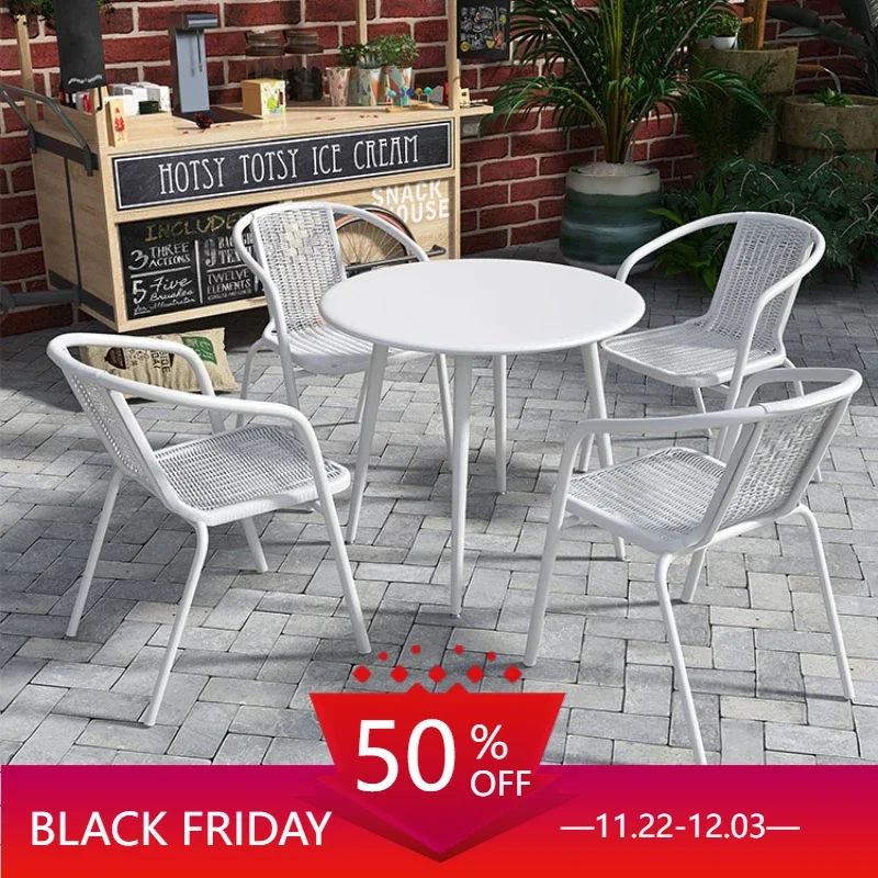 

White Wrought Iron Patio Tables and Chairs Terrace Garden Leisure Balcony Waterproof Muebles Jardin Garden Furniture Sets WK50HY