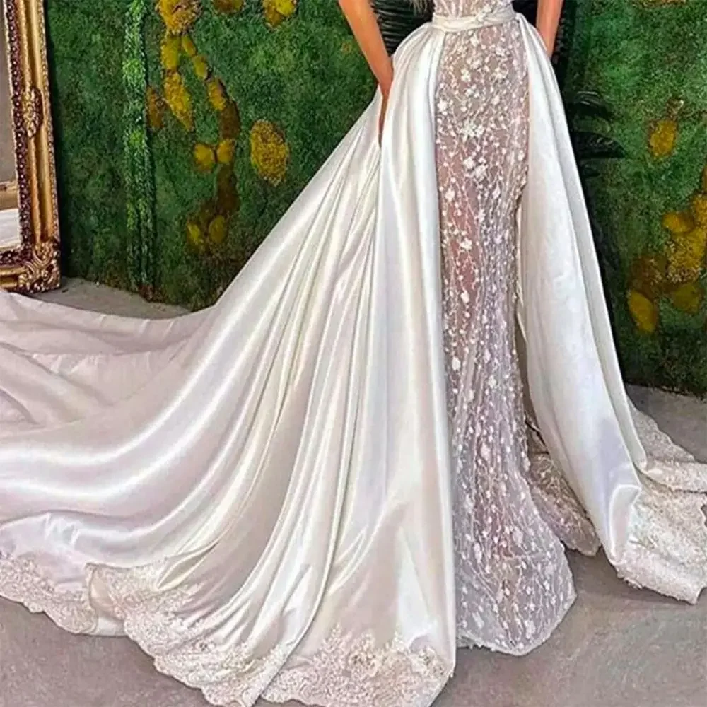 Gonna staccabile da sposa calda in raso con bordo in pizzo rimovibile lungo treno abiti da sposa accessori sopra la gonna personalizzata