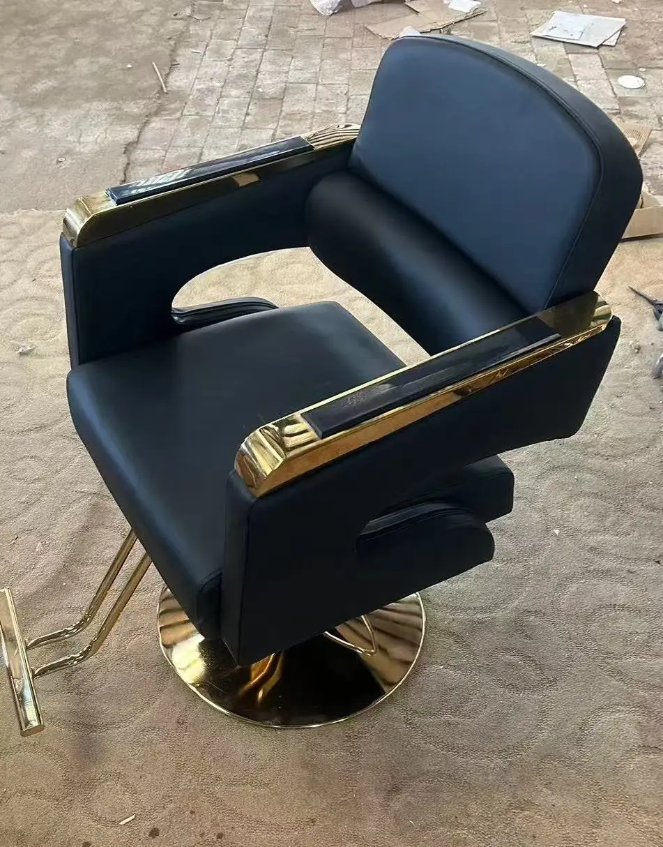 Wholesale Modern Hair Salon Professional Hydraulic Recliner Barber Chairs Golden Leather Men Women's Barberia Sillas Metal Base