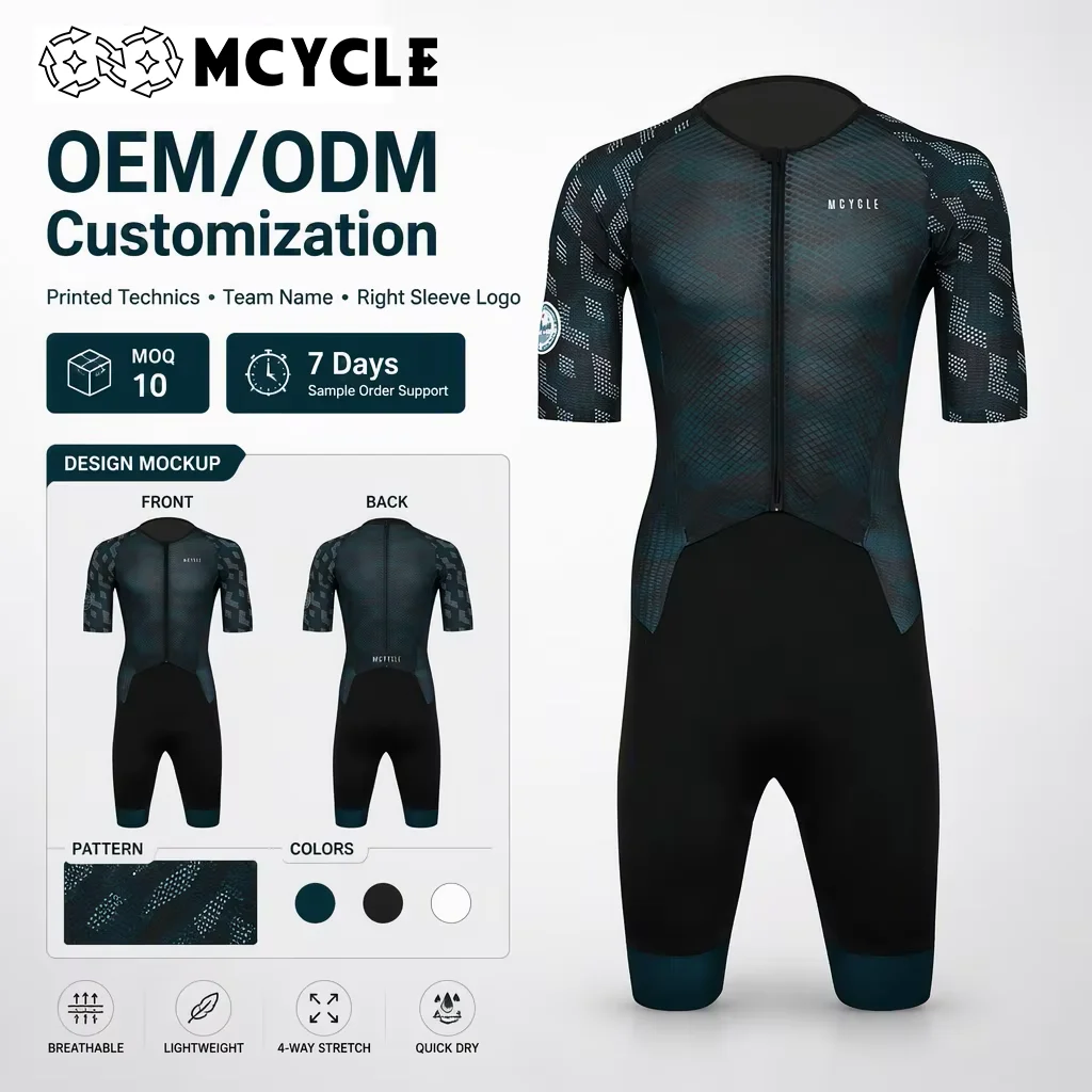 Mcycle Custom Aero Race Cutting Design Radsport-Geschwindigkeitsanzug, durchgehender Reißverschluss, Herren-Fahrradbekleidung, atmungsaktiver Triathlon-Anzug für Sport