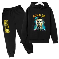 Ensemble de jogging décontracté pour garçons et filles, sweat à capuche et pantalon 2P Sportedly, Idol de célébrité CR7, nouveaux vêtements pour enfants, cadeaux de printemps et d'automne, 3 à 13 ans, 2024