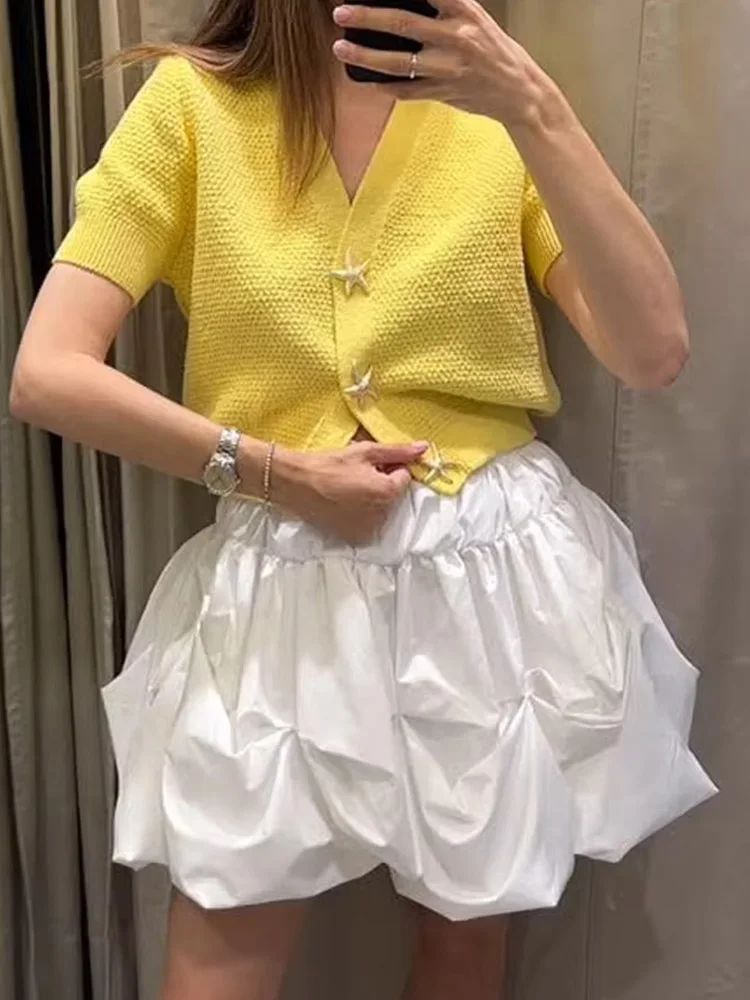 

HH Woman Chic White Solid Casual Balloon Version Mini Skirt Women's Summer Fashion High Waist Side Zipper Slim Short Skirt