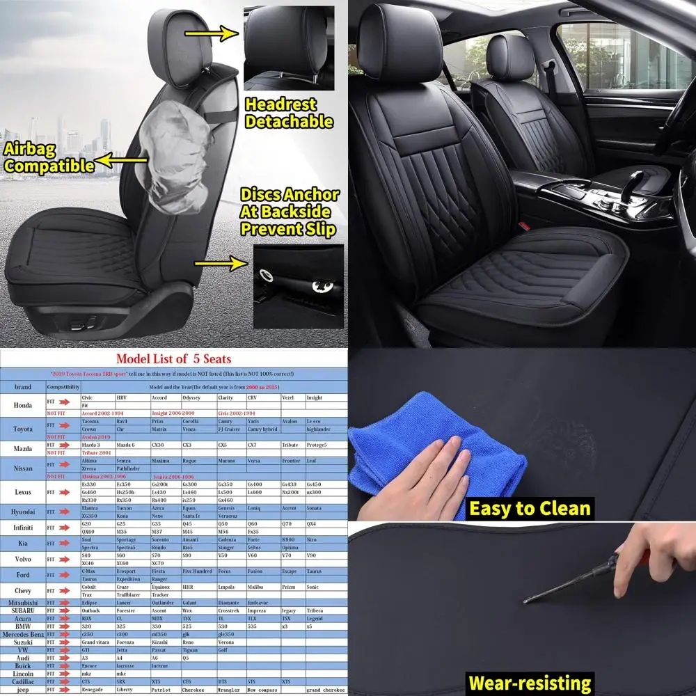 

Универсальный водонепроницаемый чехол для автомобильных сидений из кожи, подходит для большинства автомобилей, черный