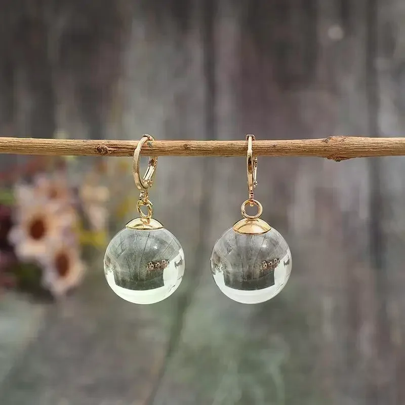 Simple Fashion Spherical Glass Dangle Earrings For Women Accessories Gift Hoop Earrings Party Jewelry Gift