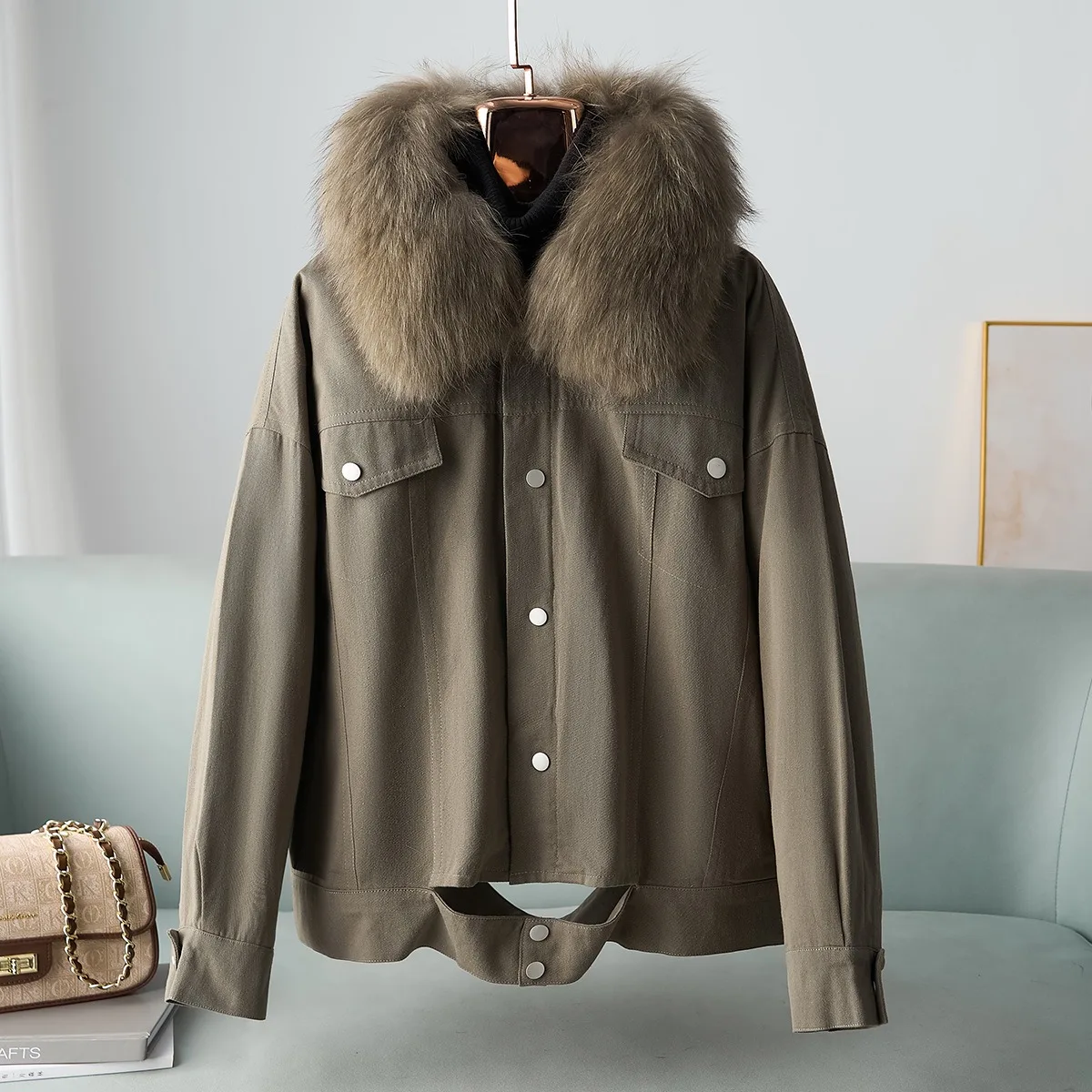 2025 الخريف والشتاء جديد الراكون الفراء طوق معطف الفرو حجم كبير المرأة أرنب الفراء الداخلية بطانة فطيرة للتغلب