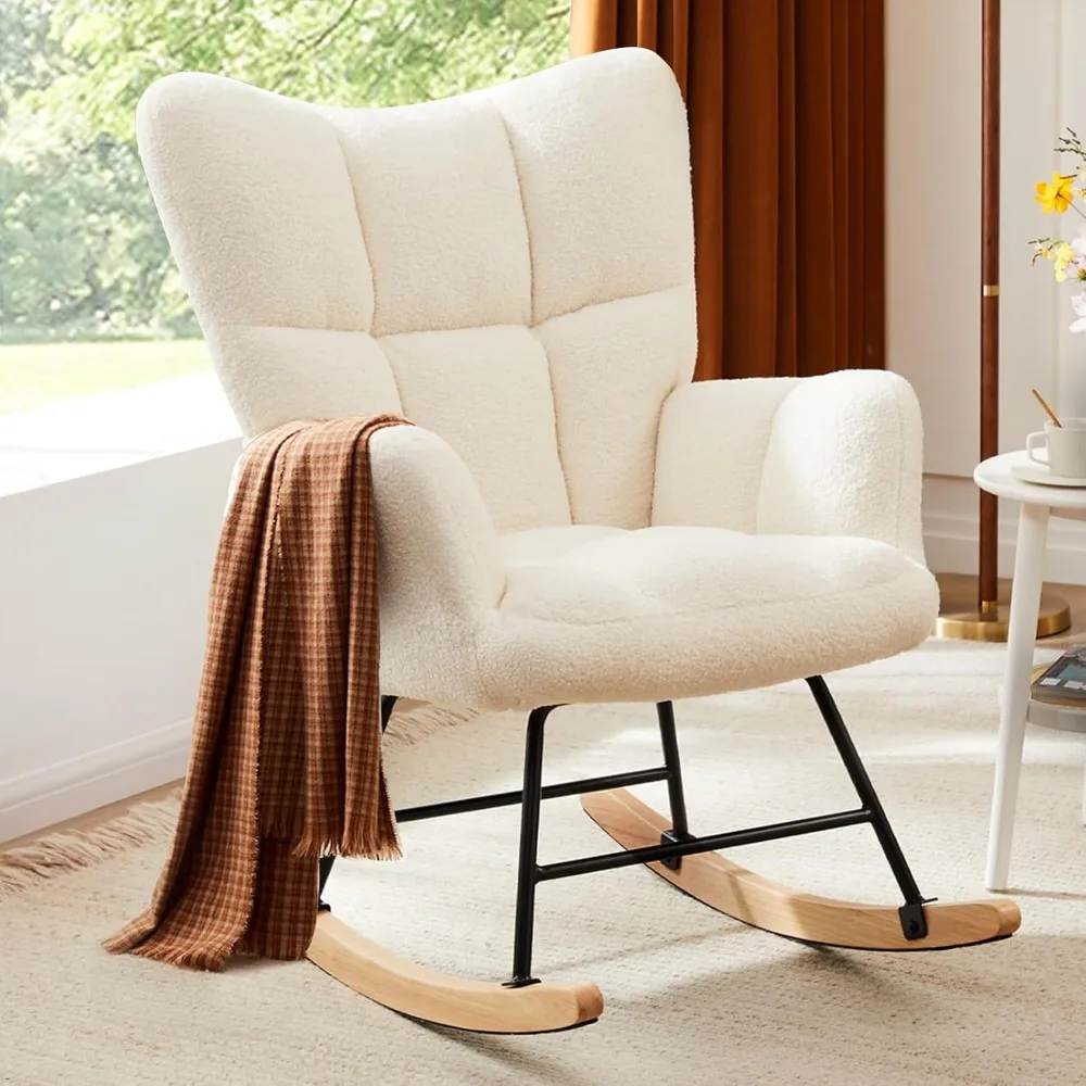 

Rocking Chair Nursery, Teddy Upholstered Glider Rocker with High Backrest, Reading Chair Modern Rocking Accent Chair