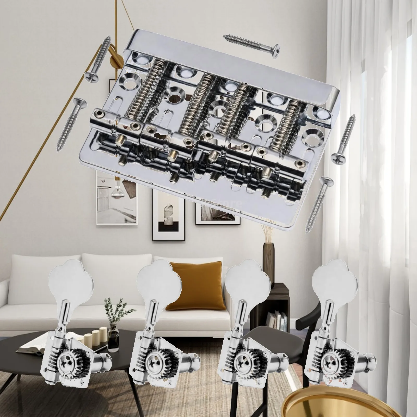 Four-String Electric Bass Bridge Increased Sustain 4-String Bass Bridge Assembly Instrument Hardware Heavy Duty
