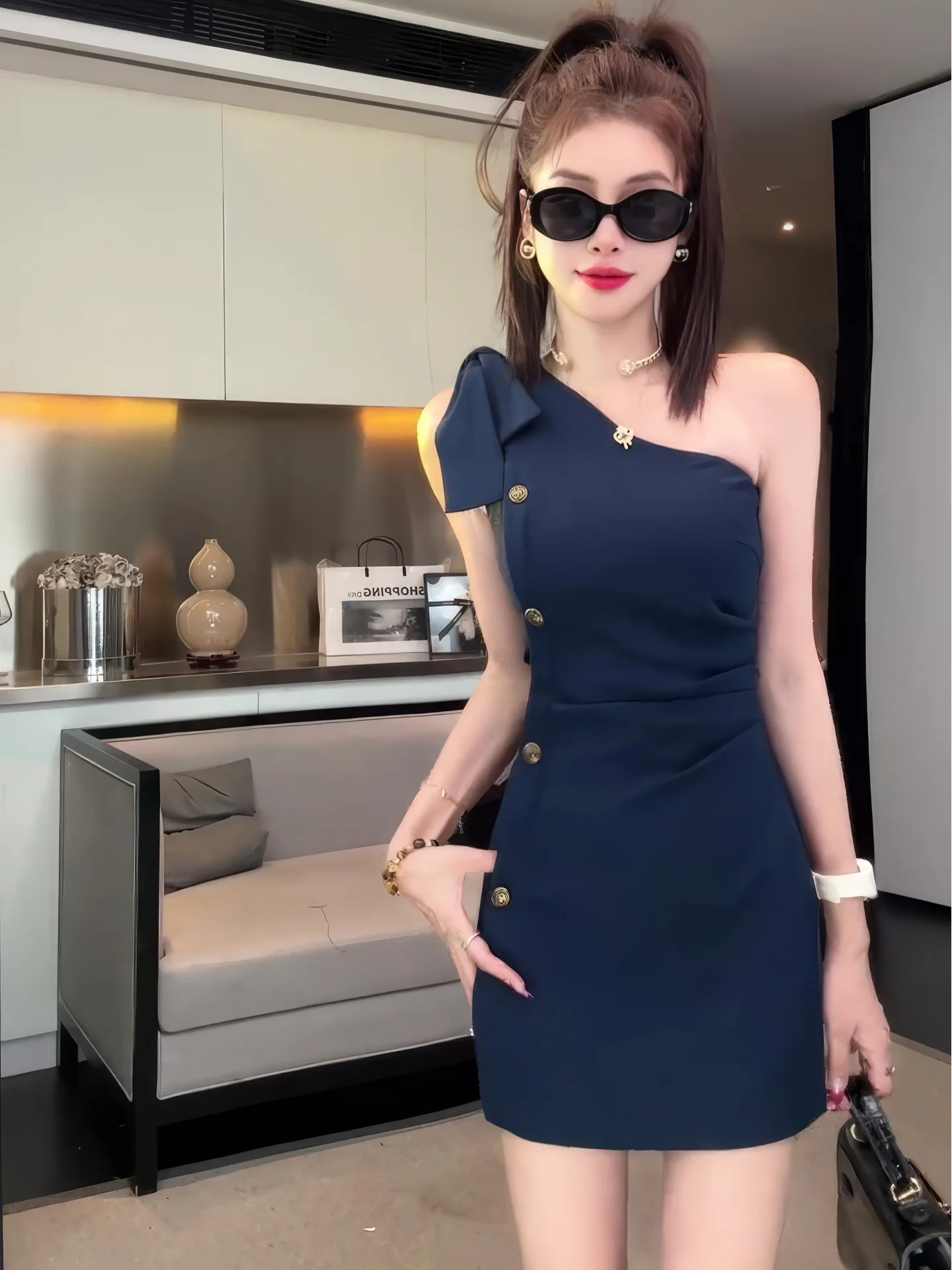 

Сексуальная летняя женская юбка Dr с высокой талией и узлом, корейская юбка для поездок на работу, уникальная красивая экспозиция