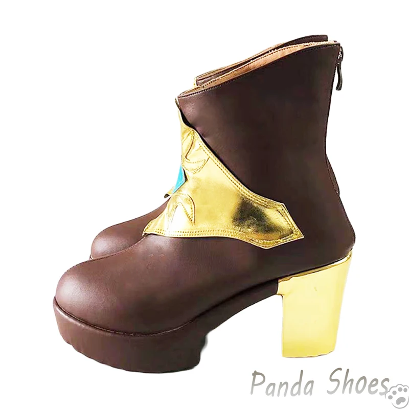 LOL รองเท้าคอสเพลย์ seraphine, รองเท้าอะนิเมะเกมลีกออฟเลเจนด์รองเท้าสีน้ำตาลชุดคอสเพลย์ผู้หญิงสำหรับปาร์ตี้ฮาโลวีน