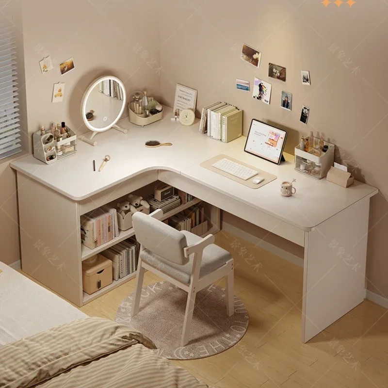 Durable Computer desk, bookshelf, integrated corner workbench, white corner learning and writing desk