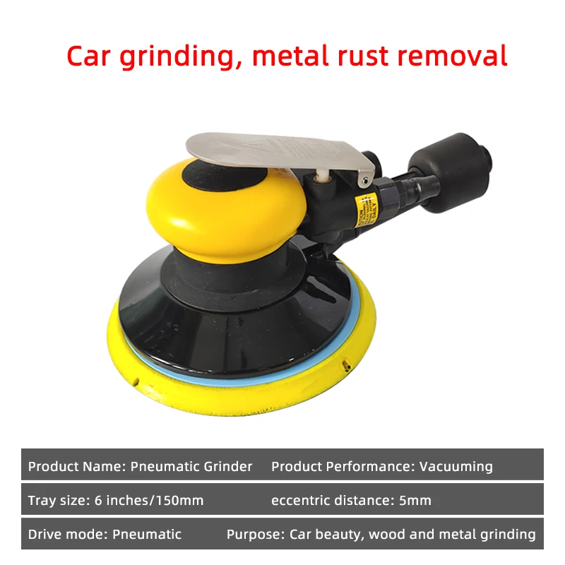 6 Inch Pneumatic Air Sander Polisher Tool Polishing Random Orbital Palm Machine Grinder for Car Paint Care Rust Removal